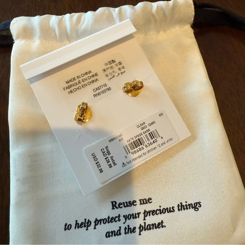 Kate Spade Gold Cubic Zirconia Stud Earrings - Picture 2 of 2